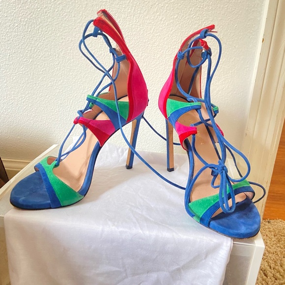 RARE Stuart Weitzman lace up colorblock heels - Picture 1 of 7